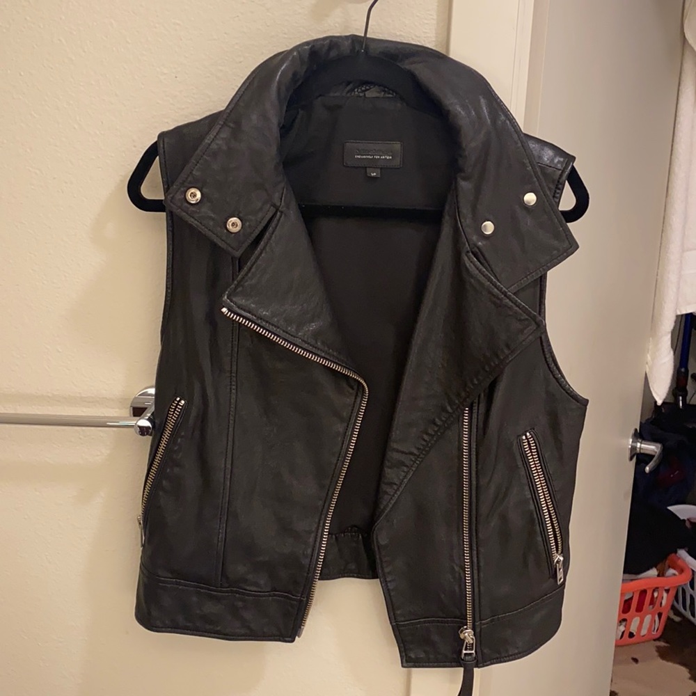 Perfect black leather vest by Mackage & Aritzia, S